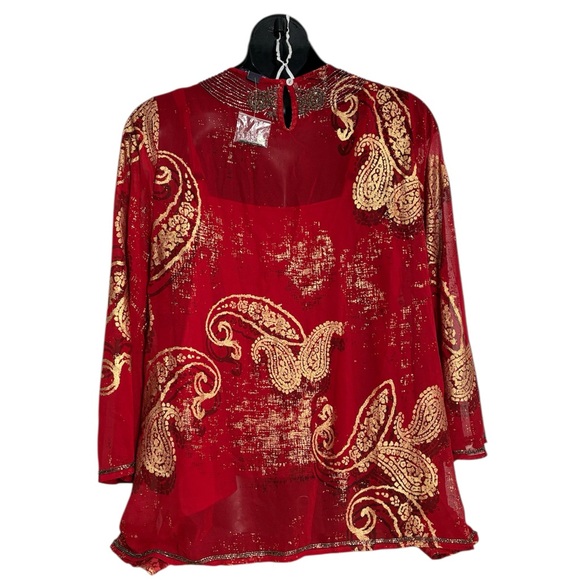 Roaman’s Red and Gold Paisley Top Size 22W NEW - Picture 2 of 12